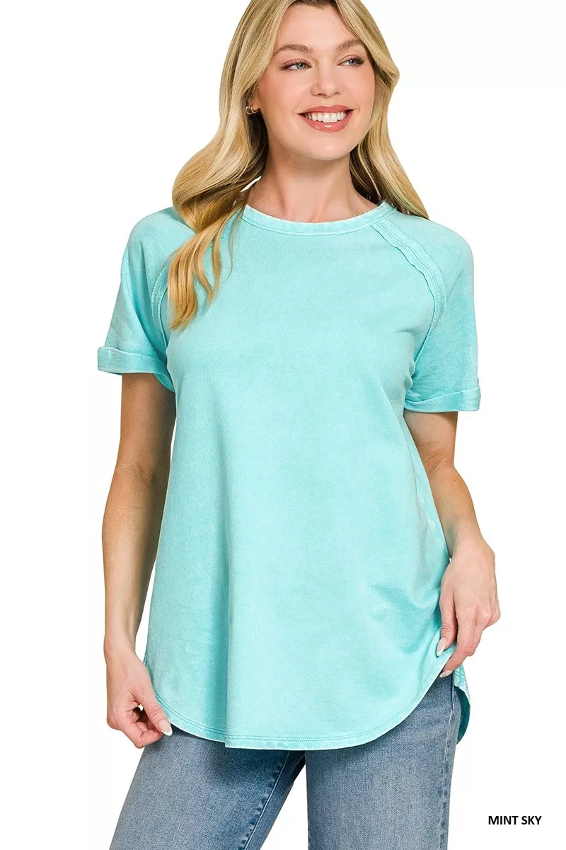 French Terry Washed Curved Hem Top, image 2
