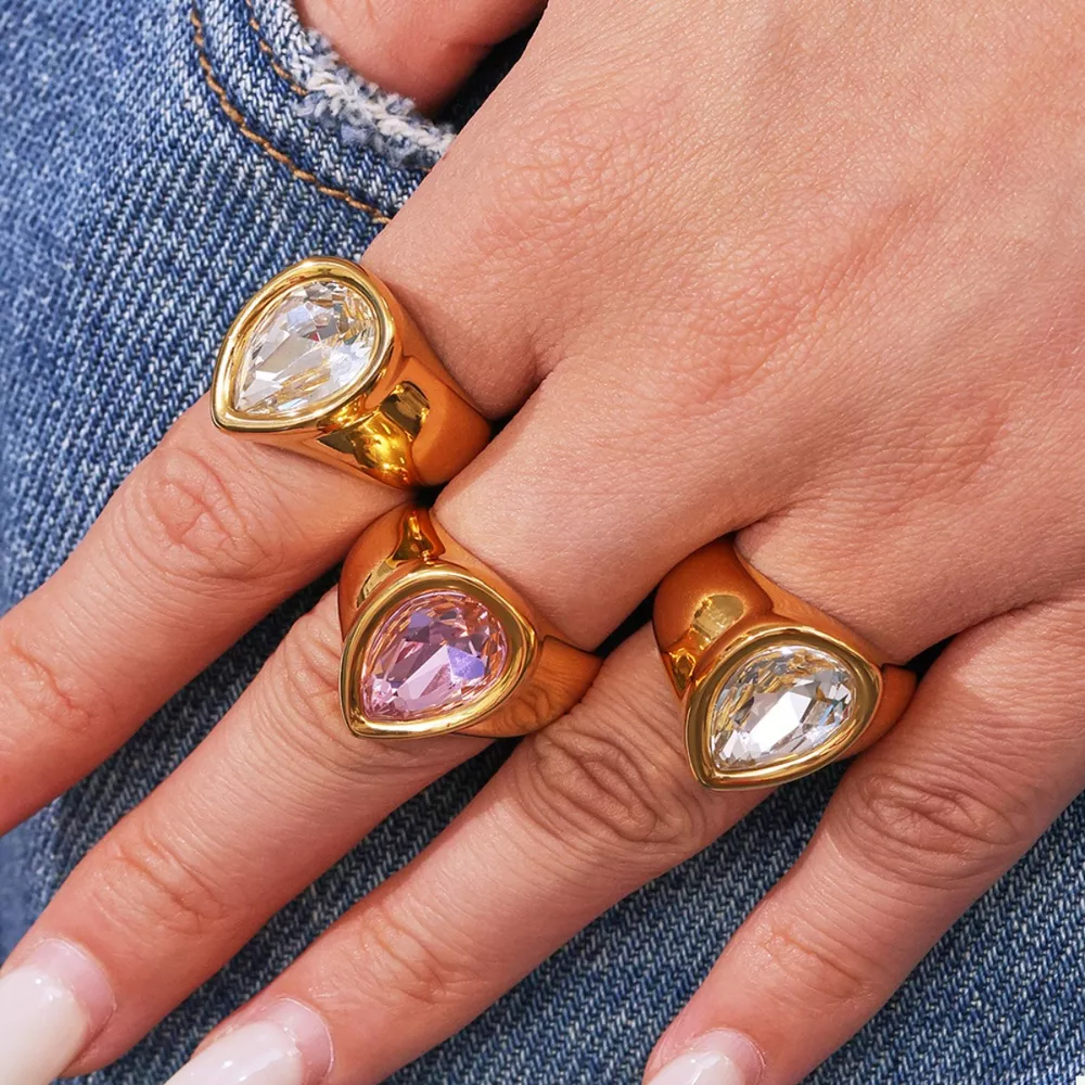 18K Gold-Plated Teardrop Zircon Ring, image 2