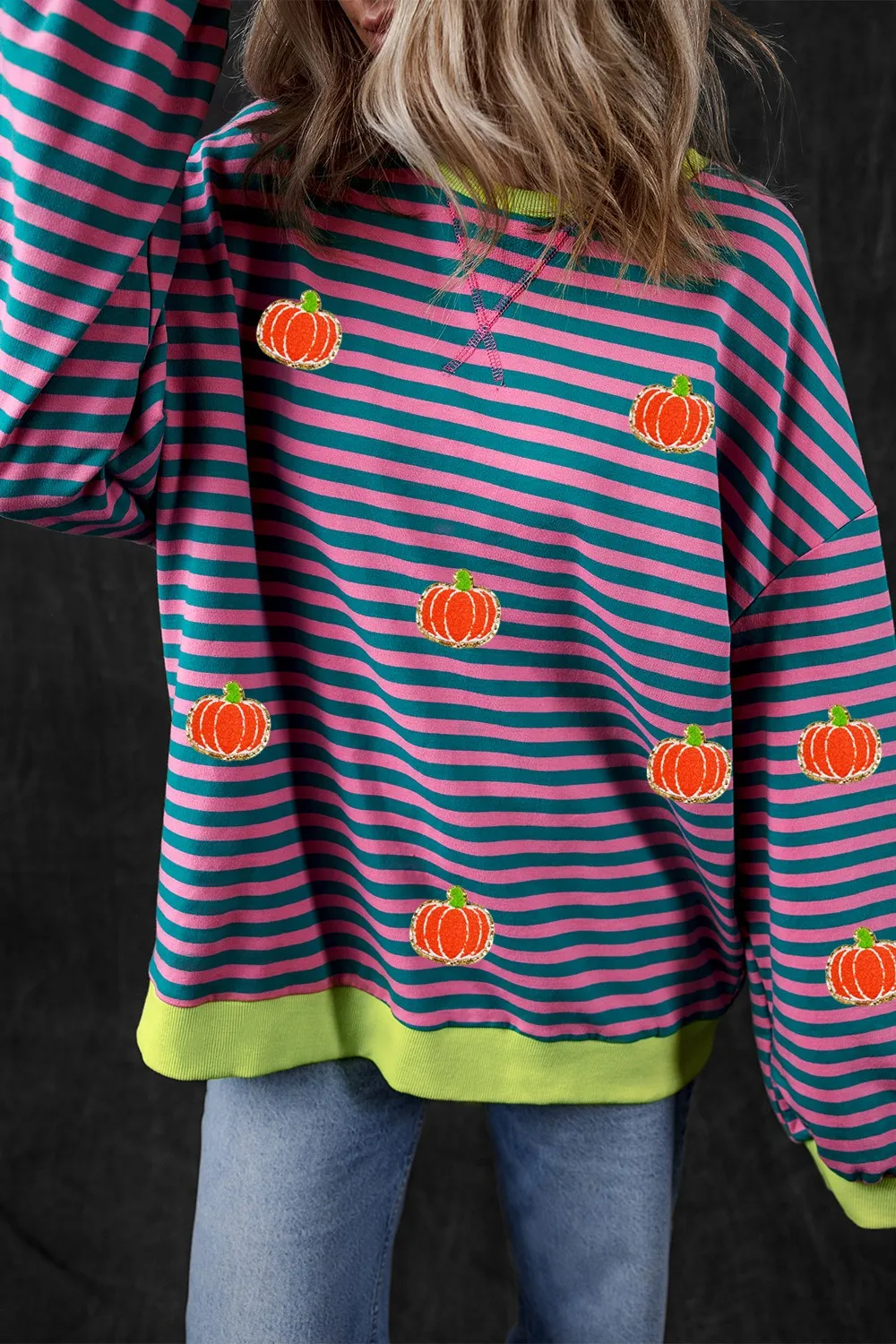 Pumpkin Striped Long Sleeve Sweatshirt, image 5