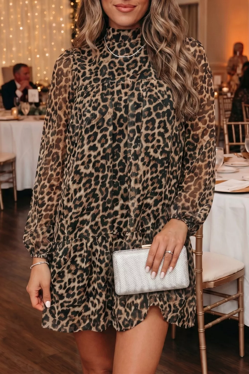Leopard Print Long Sleeve Short Shift Dress, image 4