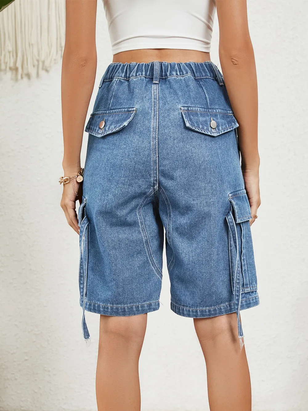 High Waist Denim Shorts with Pockets, image 13