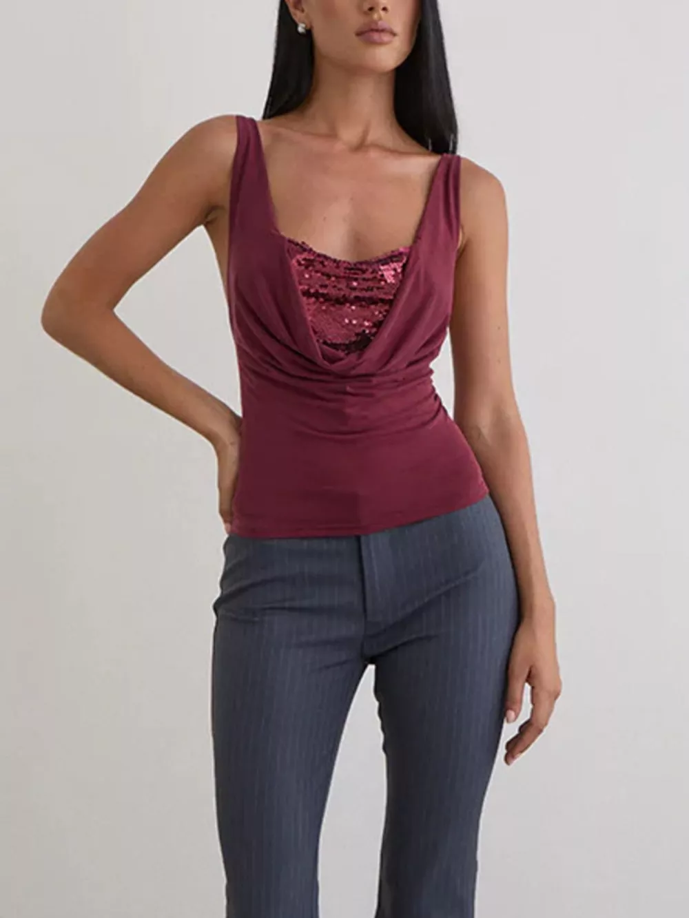 Sequin Detail Ruched Tank, image 9