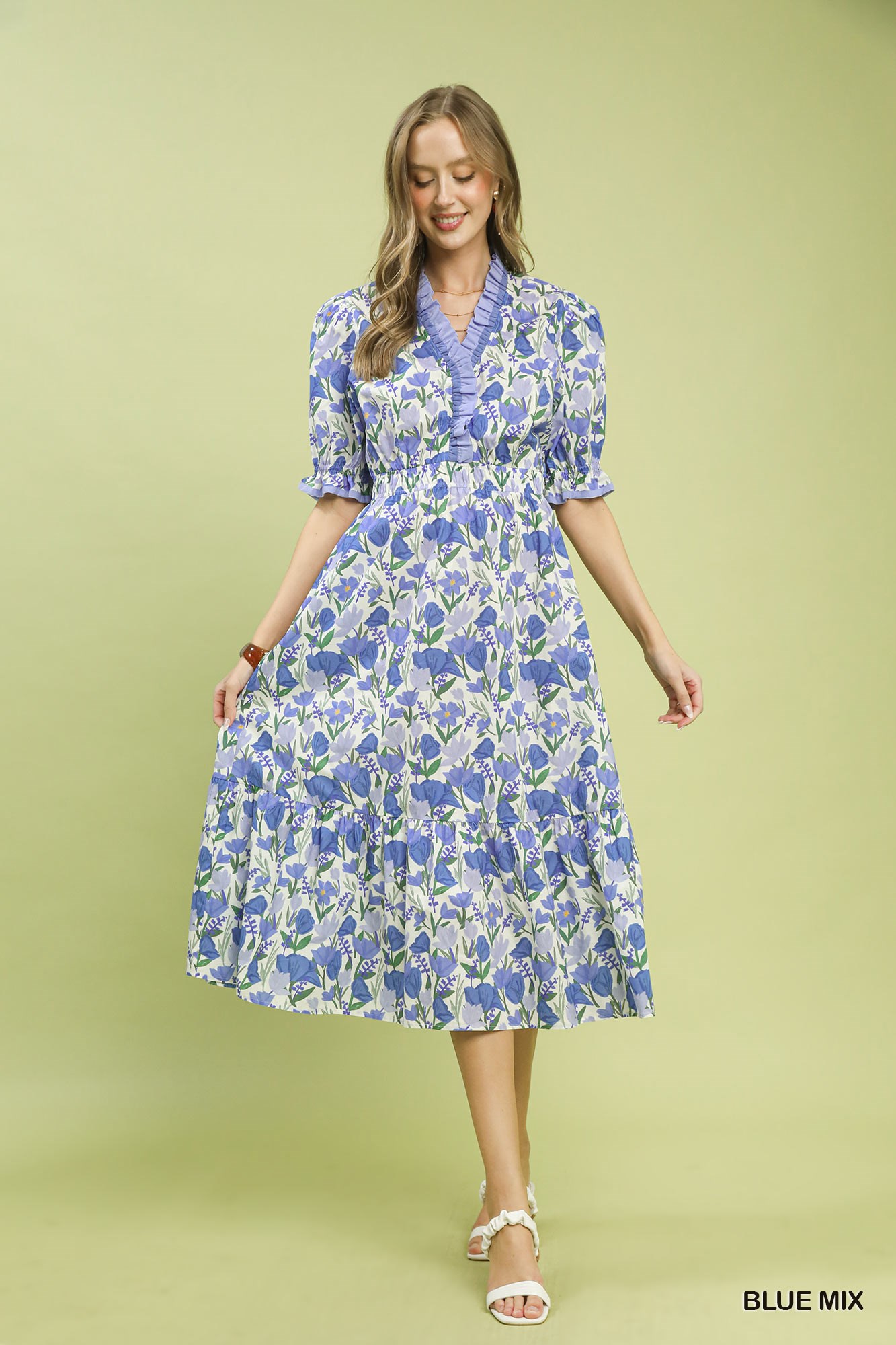 Floral Ruffle Trim Tiered Midi Dress, image 5
