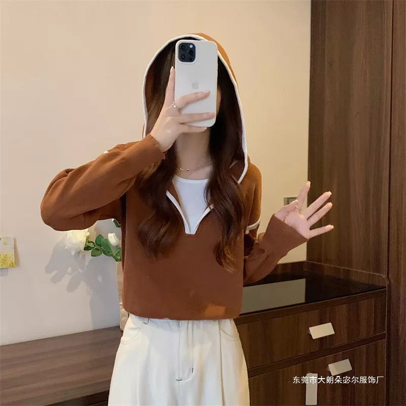 Contrast Trim Hooded Sweater, image 9