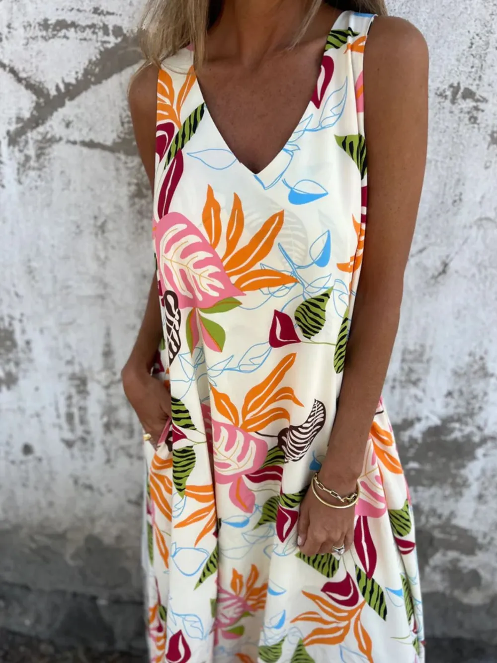 Full Size Printed V-Neck Sleeveless Dress Plus Size, image 10