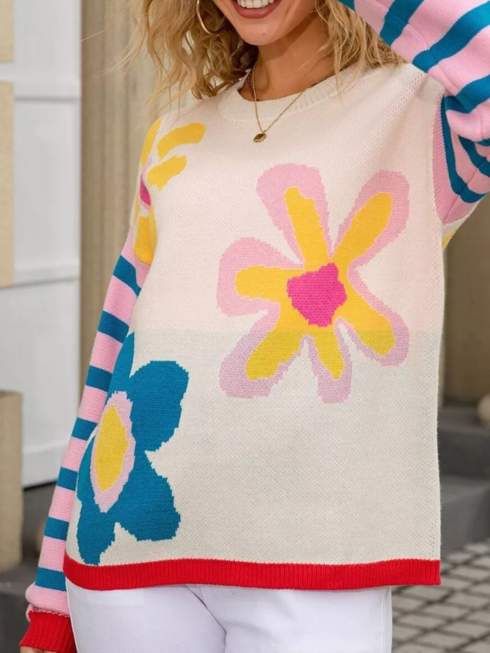 Floral Striped Crew Neck Sweater, image 15