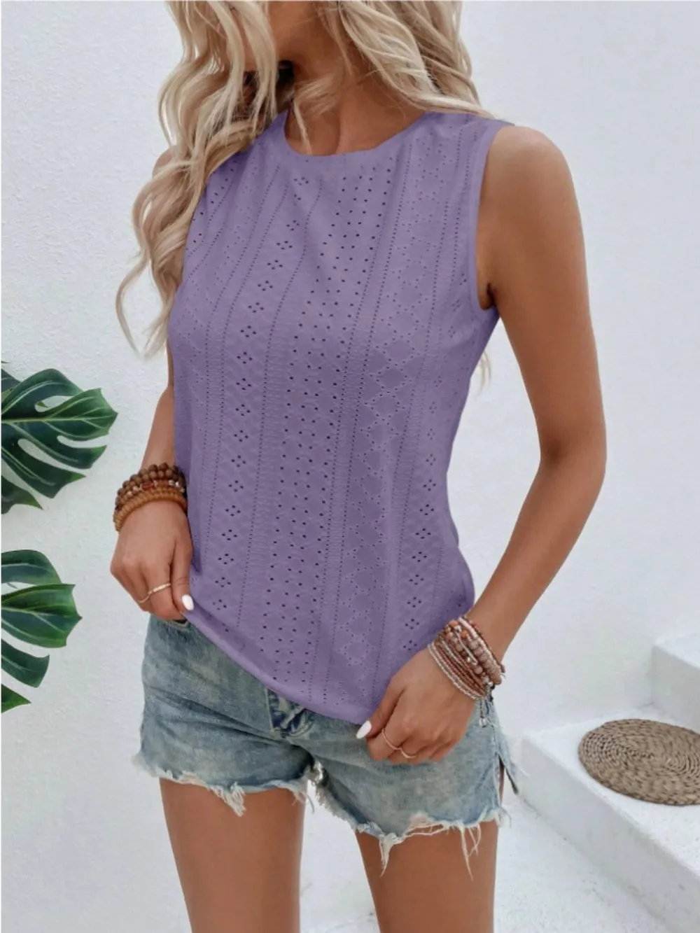 Eyelet Round Neck Tank, image 6