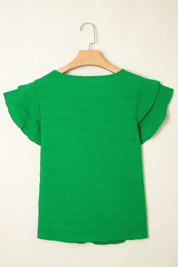 Textured Ruffled Sleeve Round Neck Top, image 8
