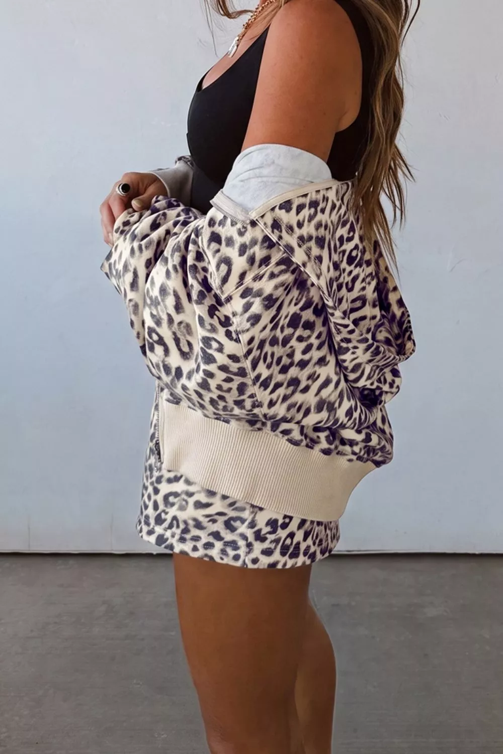 Leopard Print Zip-Up Hoodie and Shorts Set, image 2