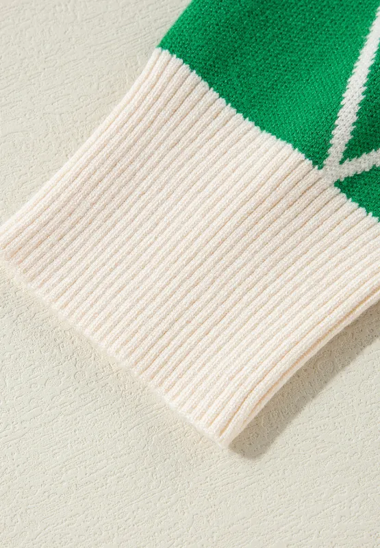 Diamond Pattern Contrast Trim Mock Neck Sweater, image 9