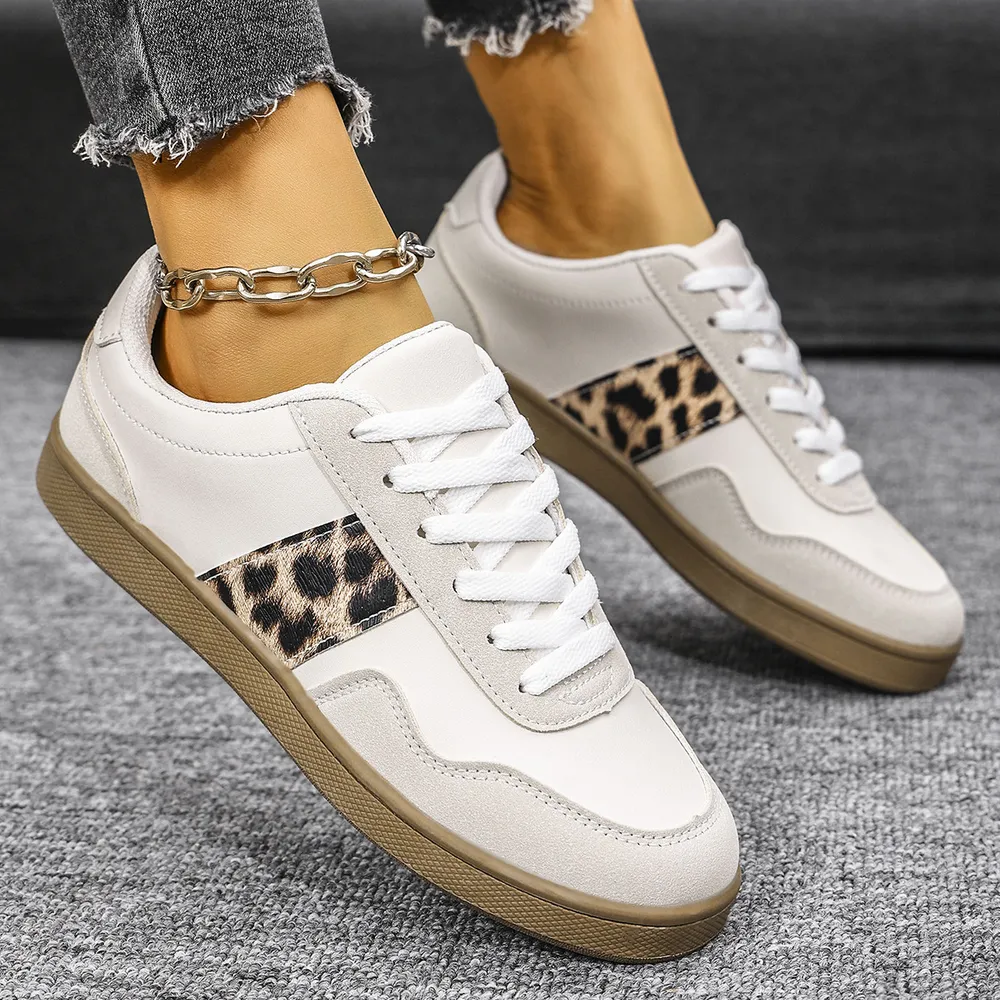 Leopard Lace Up Round Toe Sneakers, image 4