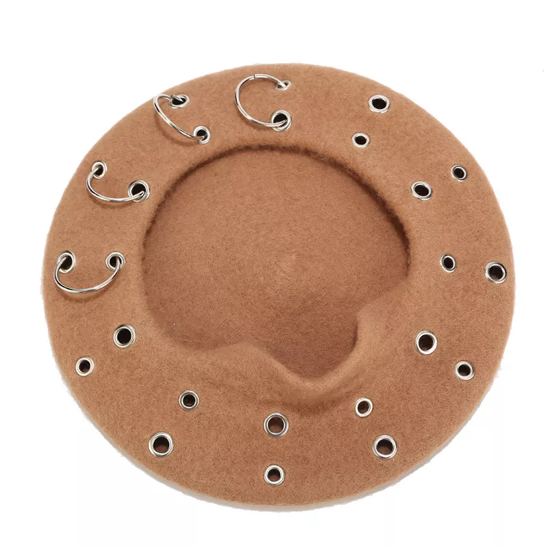 Metal Ring Embellished Beret Hat, image 7