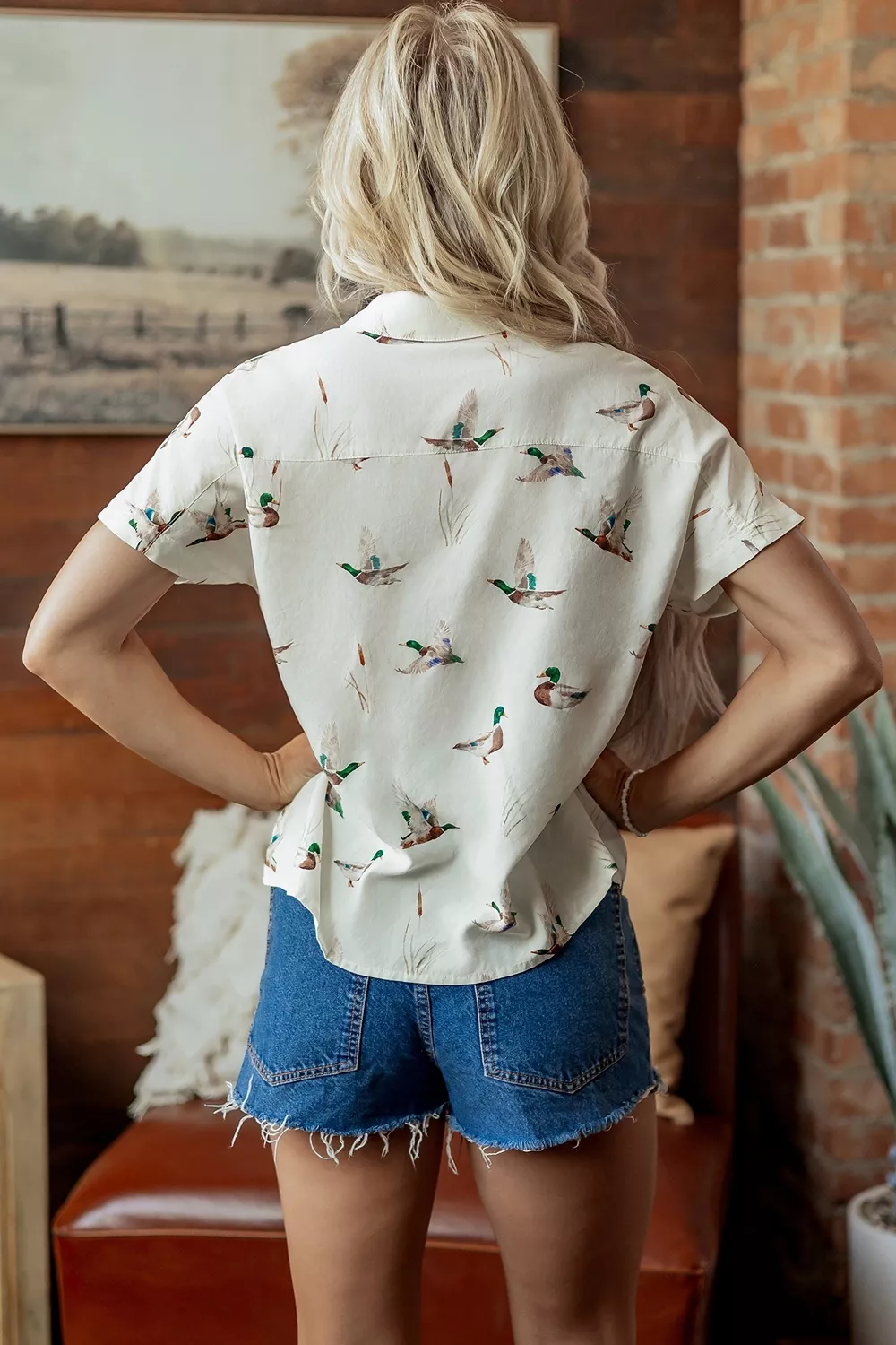 Mallard Printed Button Flap Pocket Short Sleeve Shirt, image 3