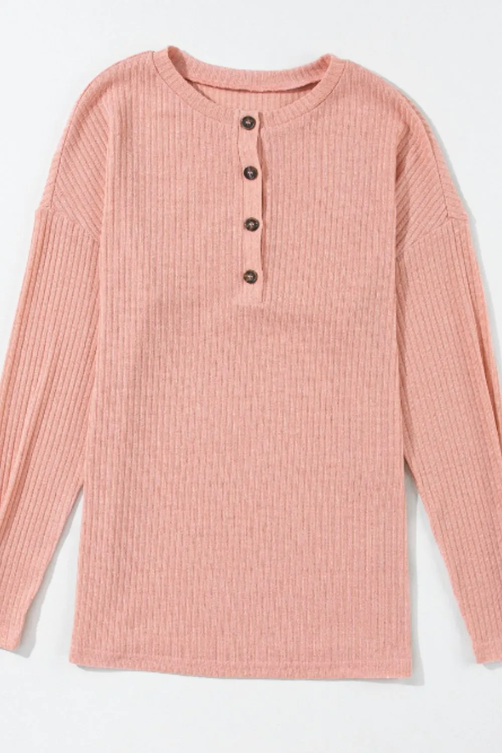 Quarter Button Round Neck Dropped Shoulder Knit Top, image 10