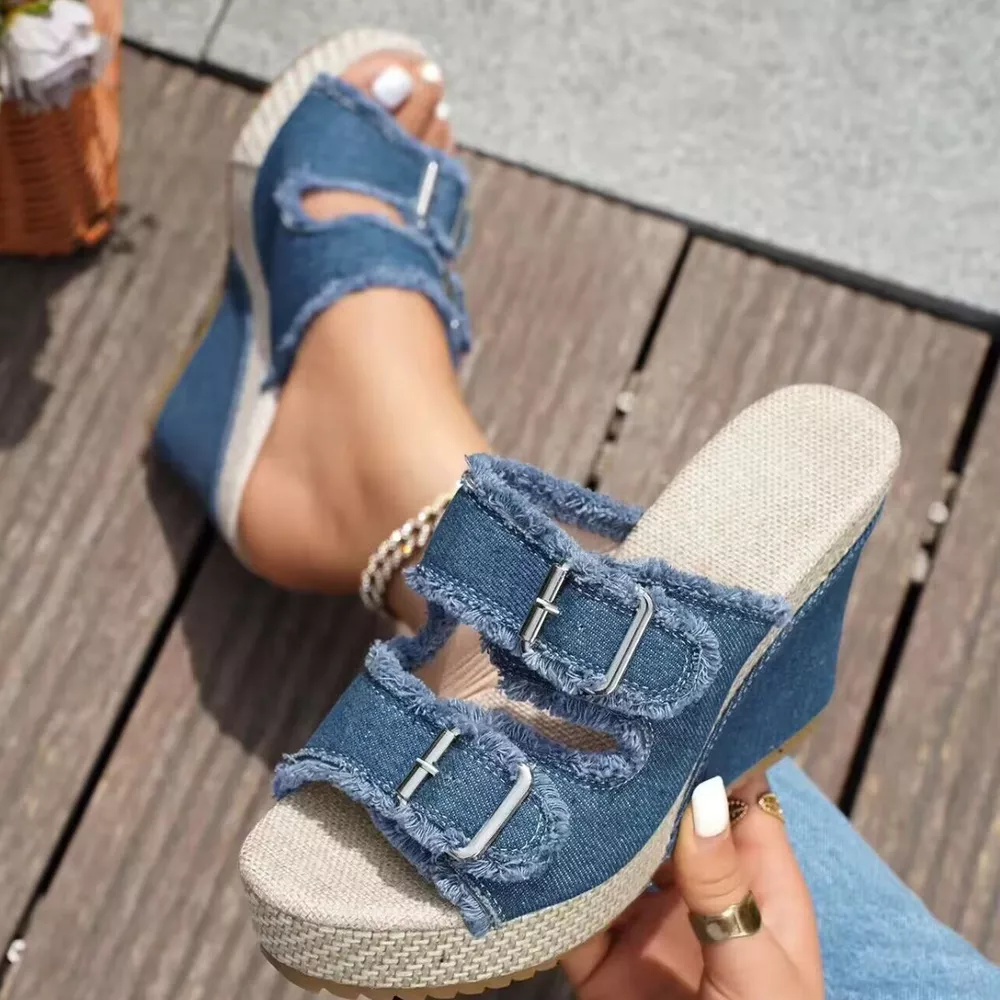 Buckle Open Toe Wedge Sandals, image 5