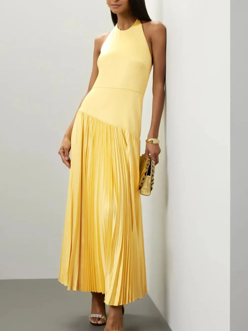 Pleated Halter Neck Maxi Dress, image 9