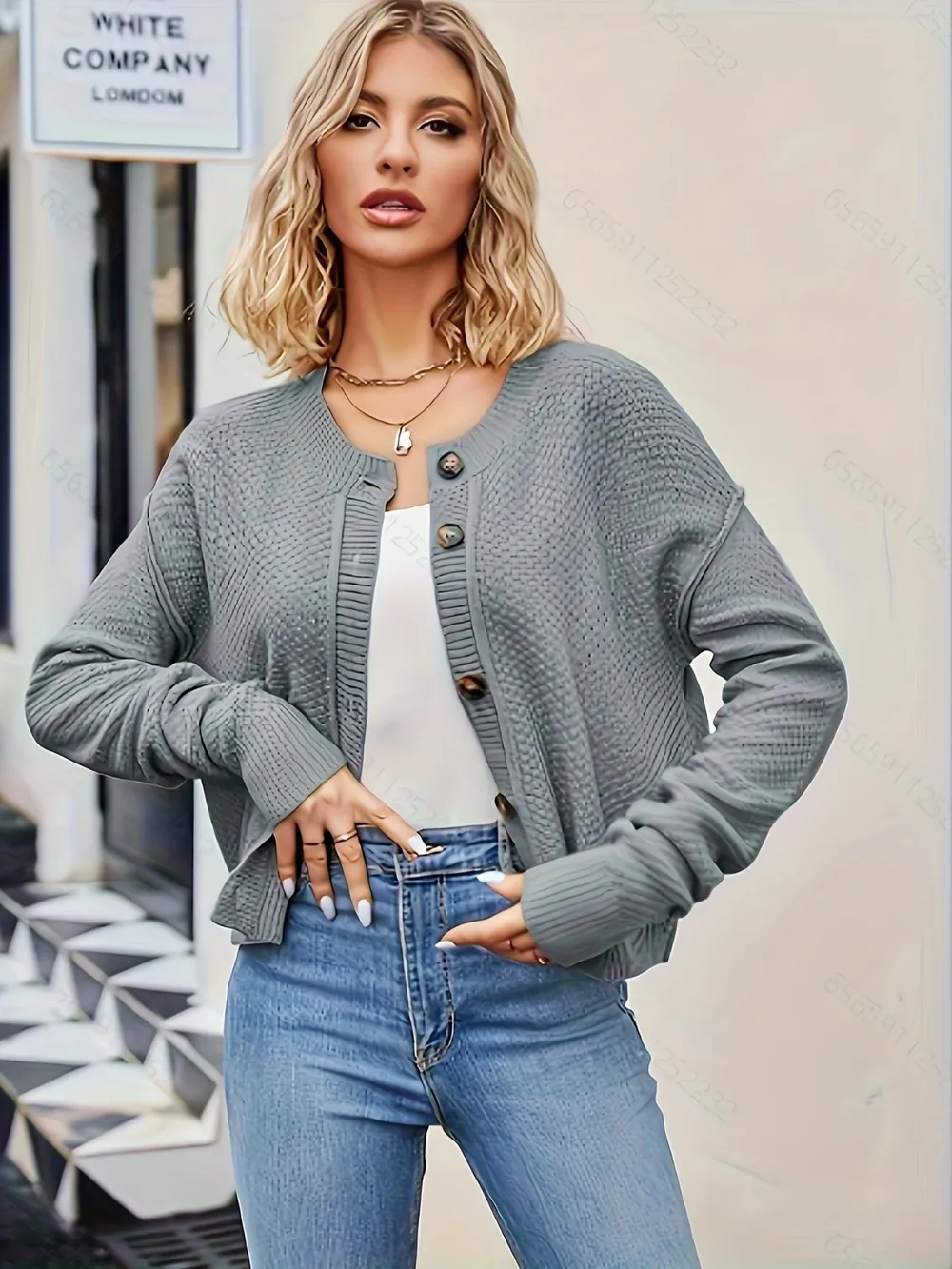 Button Up Dropped Shoulder Cardigan, image 5