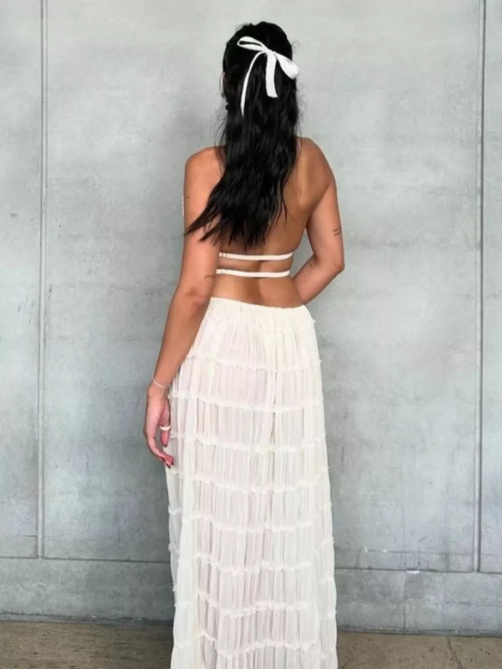 Boho Chic Ruffled Halter Crop Top and Maxi Skirt Set, image 16