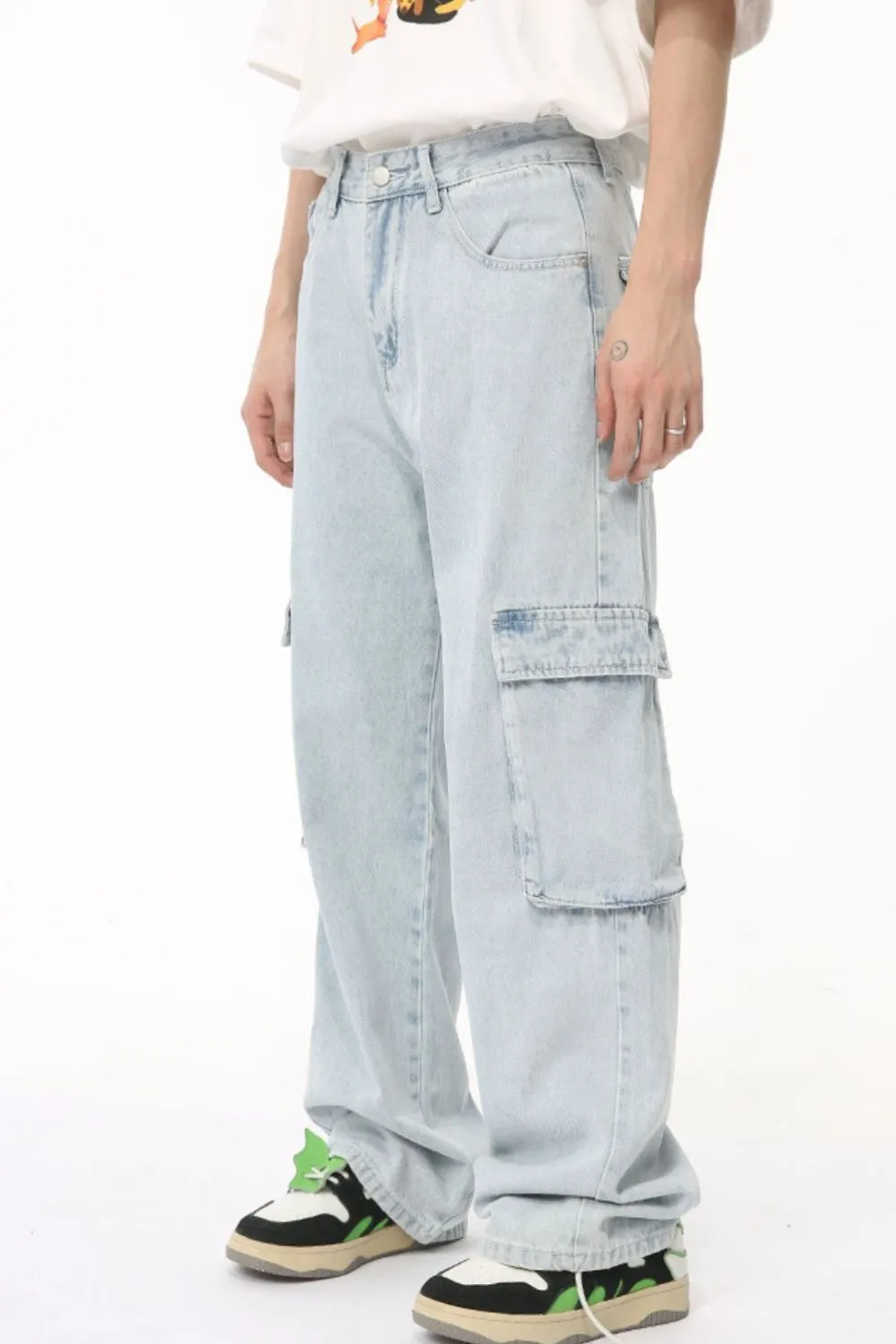 Men's Washed Straight Cargo Jeans, image 3