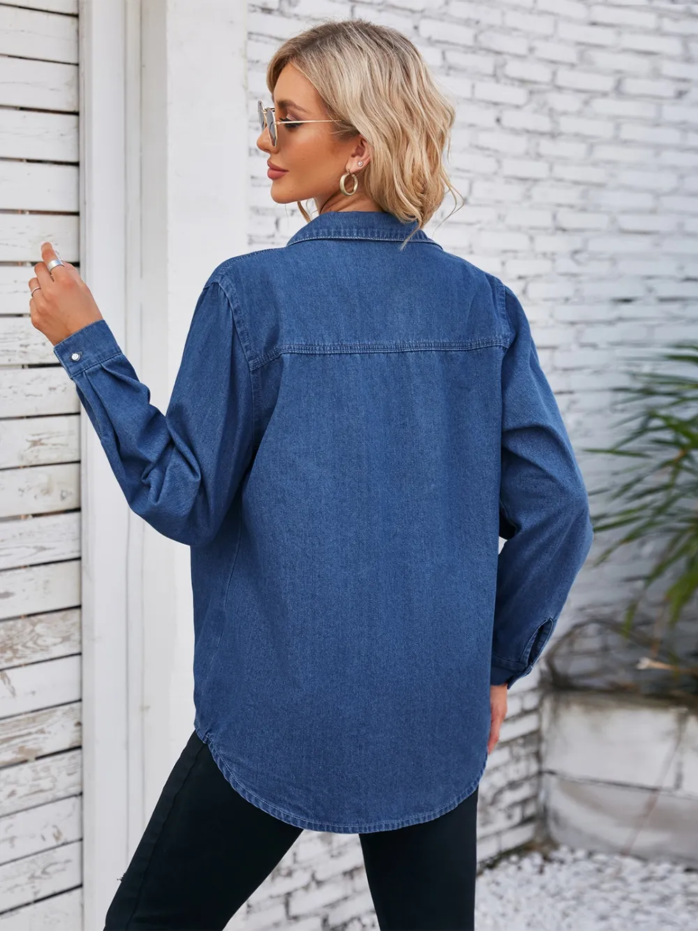 Button Up Collared Neck Denim Jacket, image 7