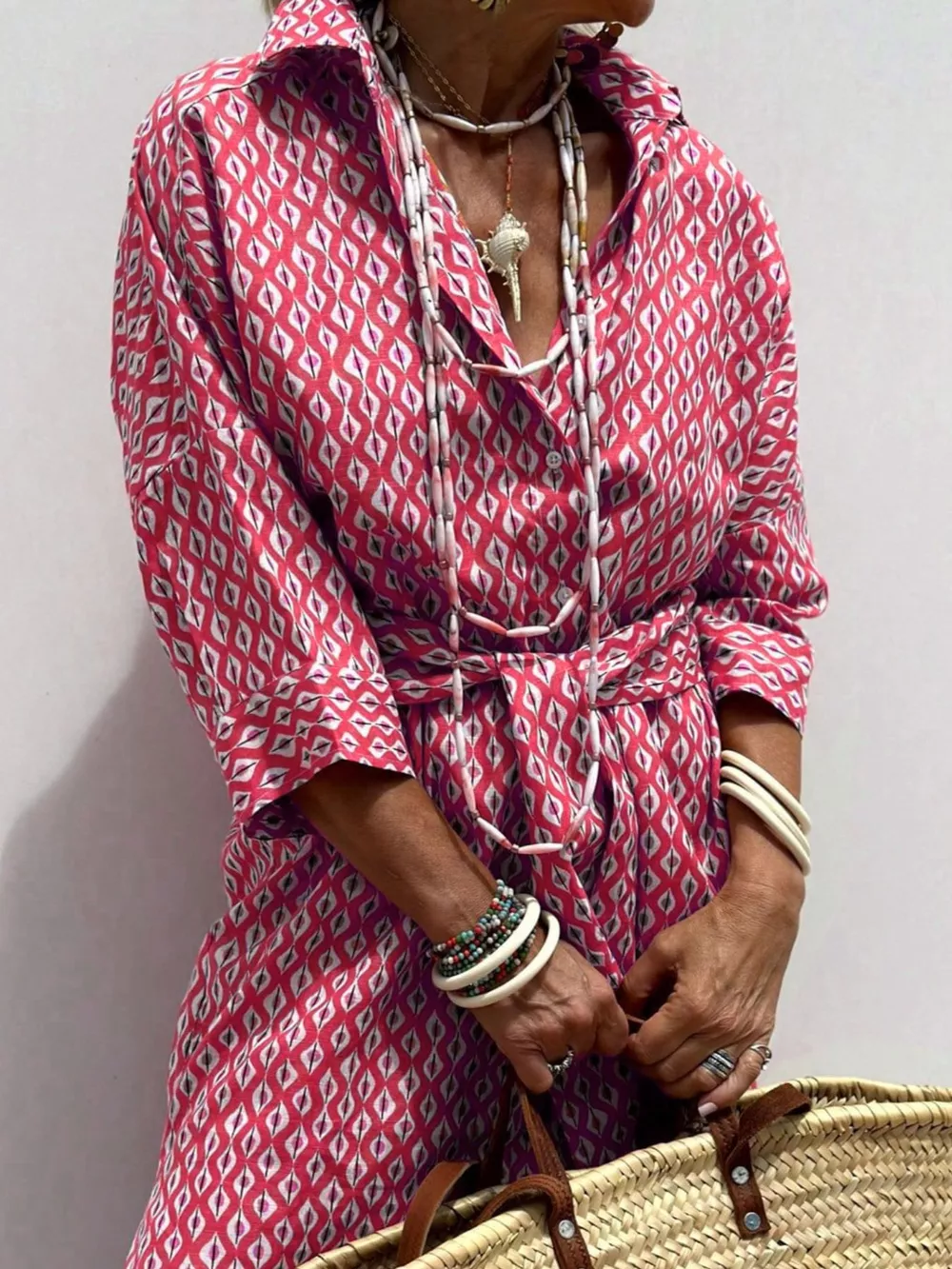 Full Size Printed Button-Down Midi Dress Plus Size, image 8