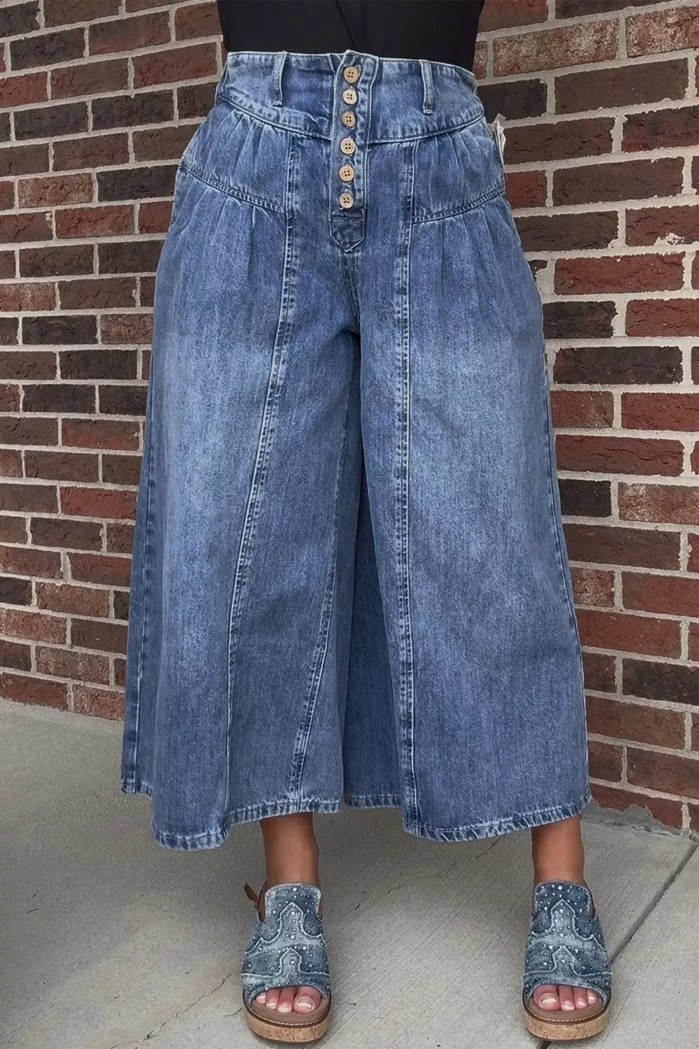 High-Waisted Wide Leg Button-Fly Jeans, image 4