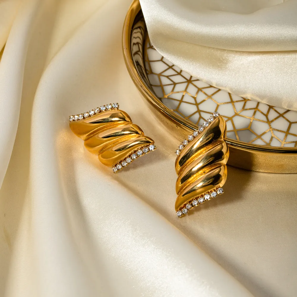Inlaid Zircon Stainless Steel Geometric Stud Earrings, image 3