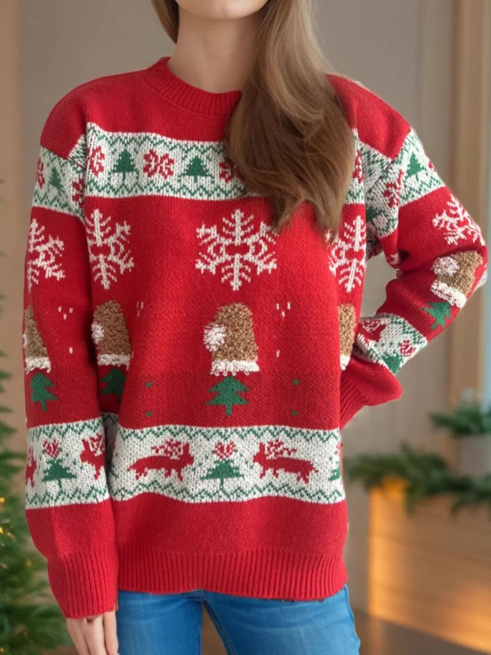 Christmas Element Round Neck Long Sleeve Sweater, image 6