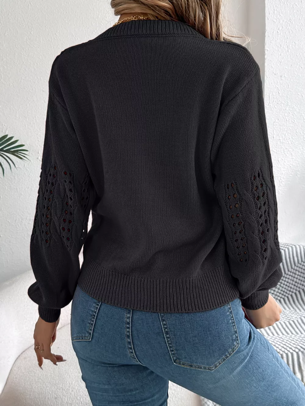 Hollow Out Eyelet Long Sleeve Sweater, image 8