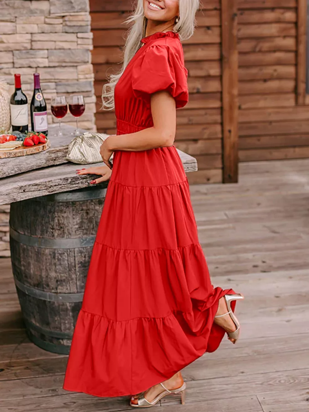 Puff Sleeve Tiered Maxi Dress, image 2