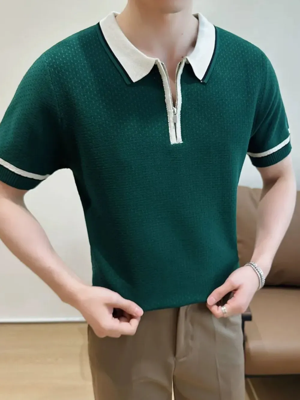 Men's Quarter Zip Short Sleeve Polo, image 3