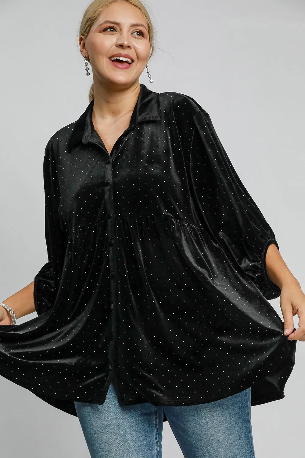 Full Size Polka Dot Button Up Half Sleeve Shirt, image 7