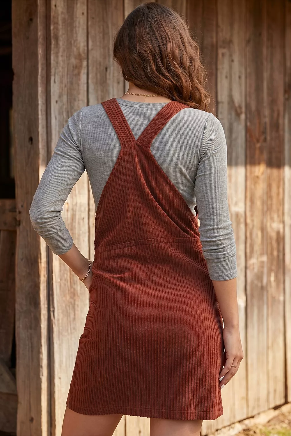 Ribbed Corduroy Zip-Up Sleeveless Pocket Sheath Dress, image 6