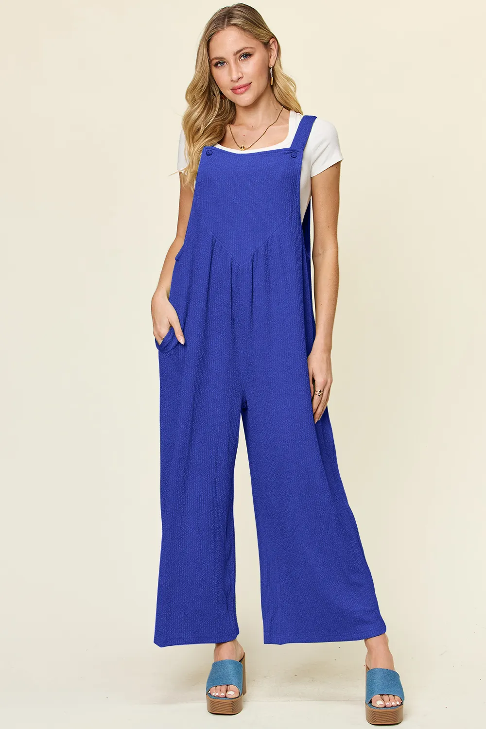 Full Size Texture Sleeveless Wide Leg Overall, image 7
