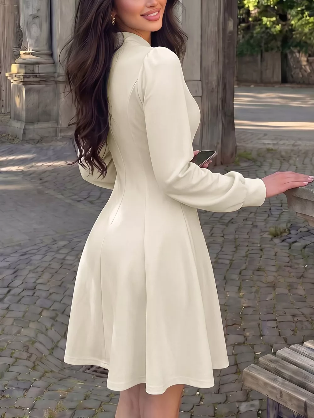 Keyhole Neckline Long Sleeve A-Line Mini Dress, image 5