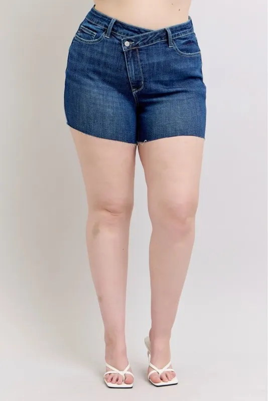 Full Size High Waist Criss-Cross Waistband Denim Shorts Plus Size, image 7