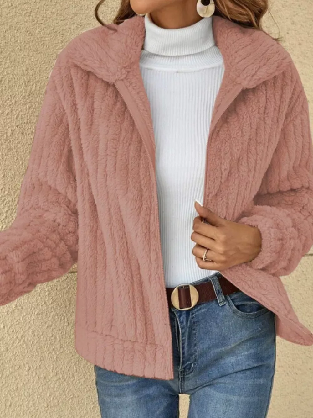 Full Size Zip-Up Long Sleeve Texture Jacket Plus Size, image 8