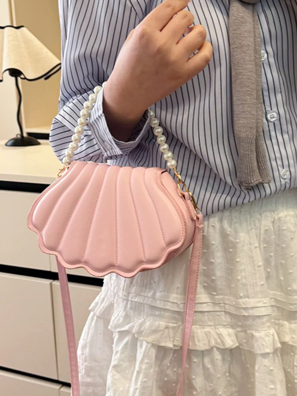 Shell-Shaped Pearl Decor Crossbody Bag, image 6