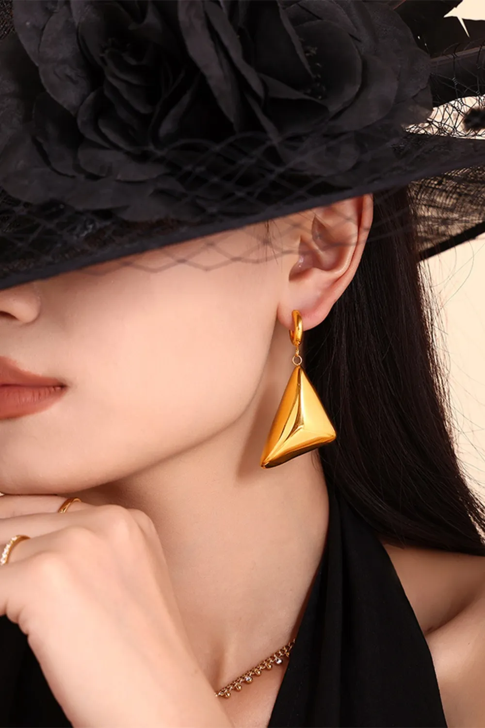18K Gold-Plated Triangle Dangle Earrings, image 4