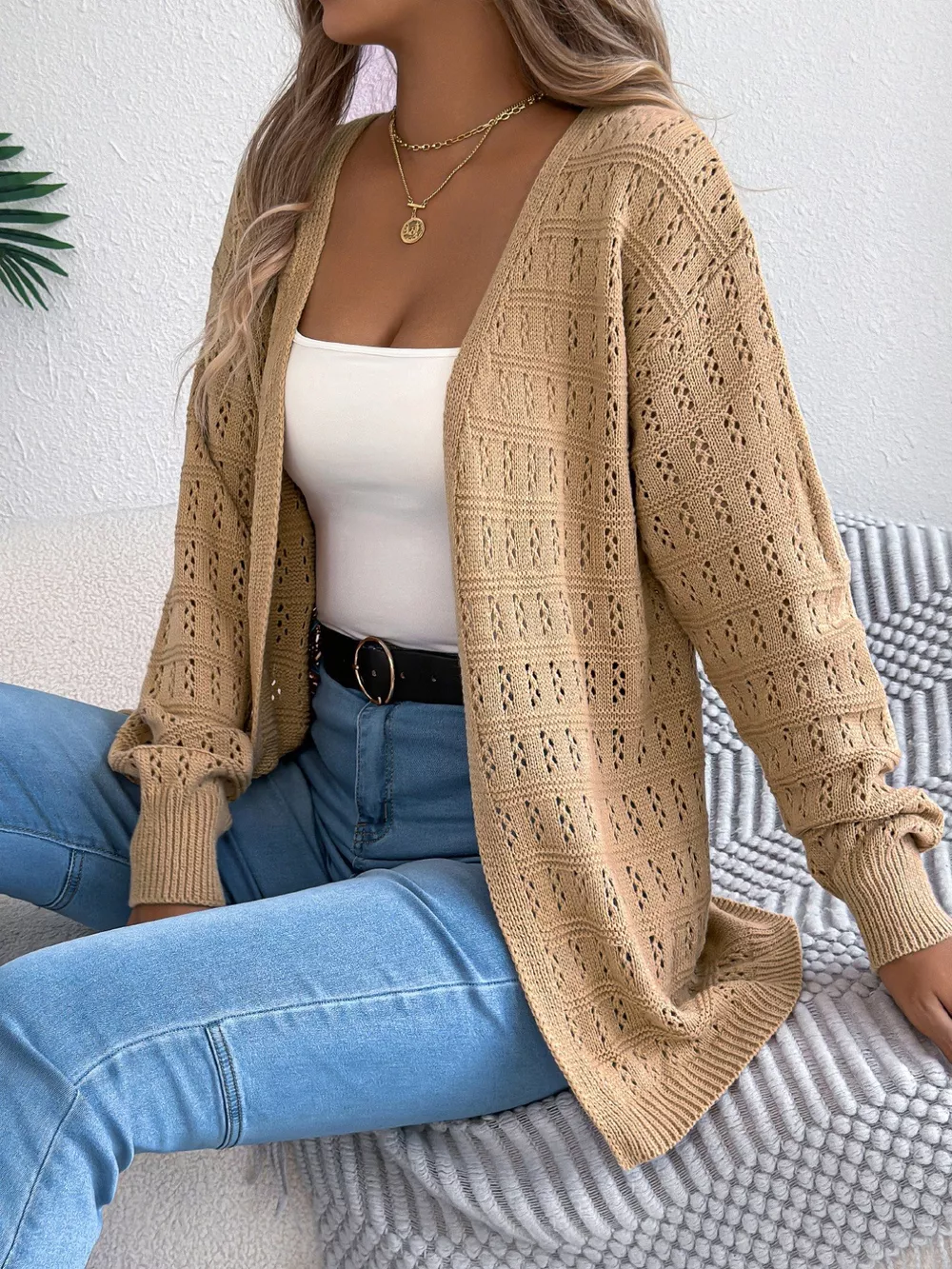 Open-Front Crochet Knit Cardigan, image 8