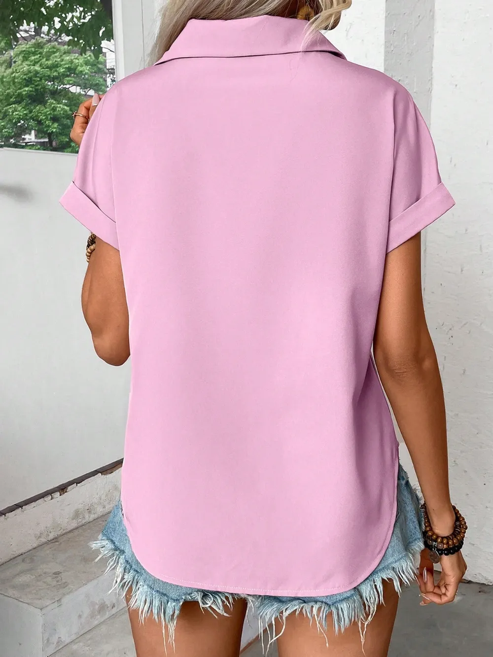 Pleated Detail Collared Neck Short Sleeve Shirt, image 20