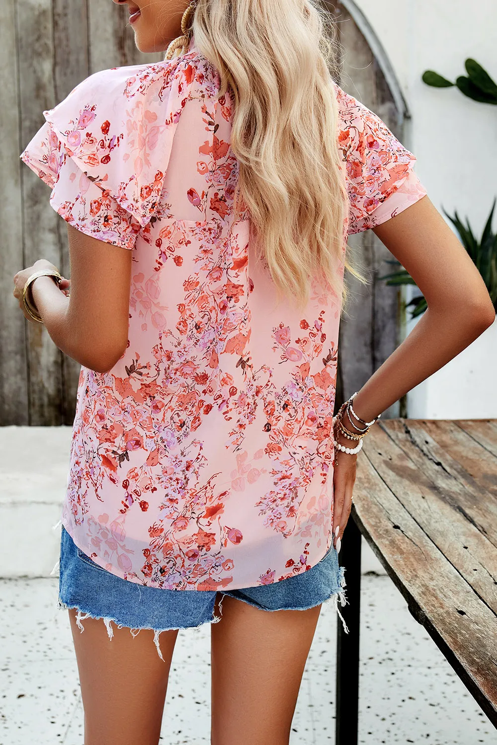 Printed Ruffled Mock Neck Blouse, image 18