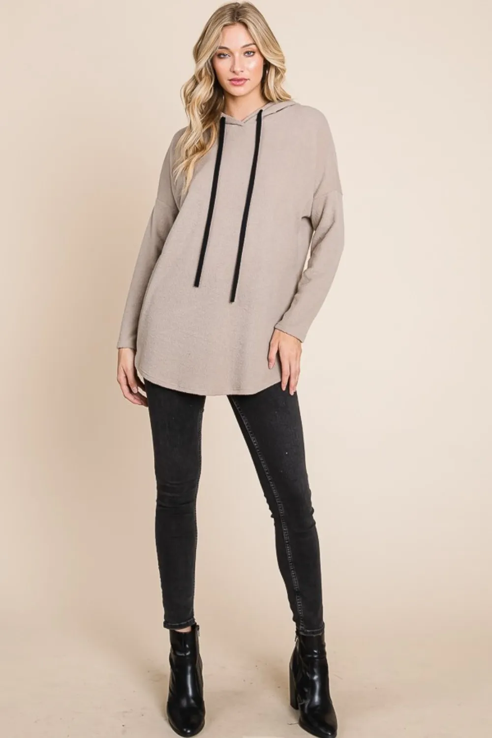 Contrast Drawstring Drop Shoulder Knit Hoodie, image 5