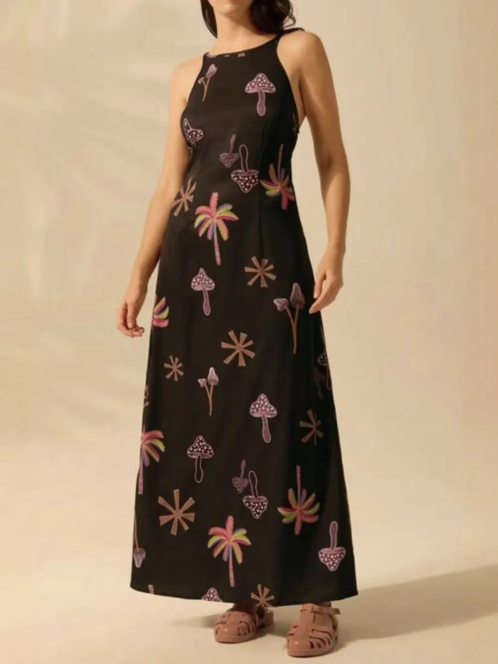 Printed Sleeveless Maxi Dress, image 9