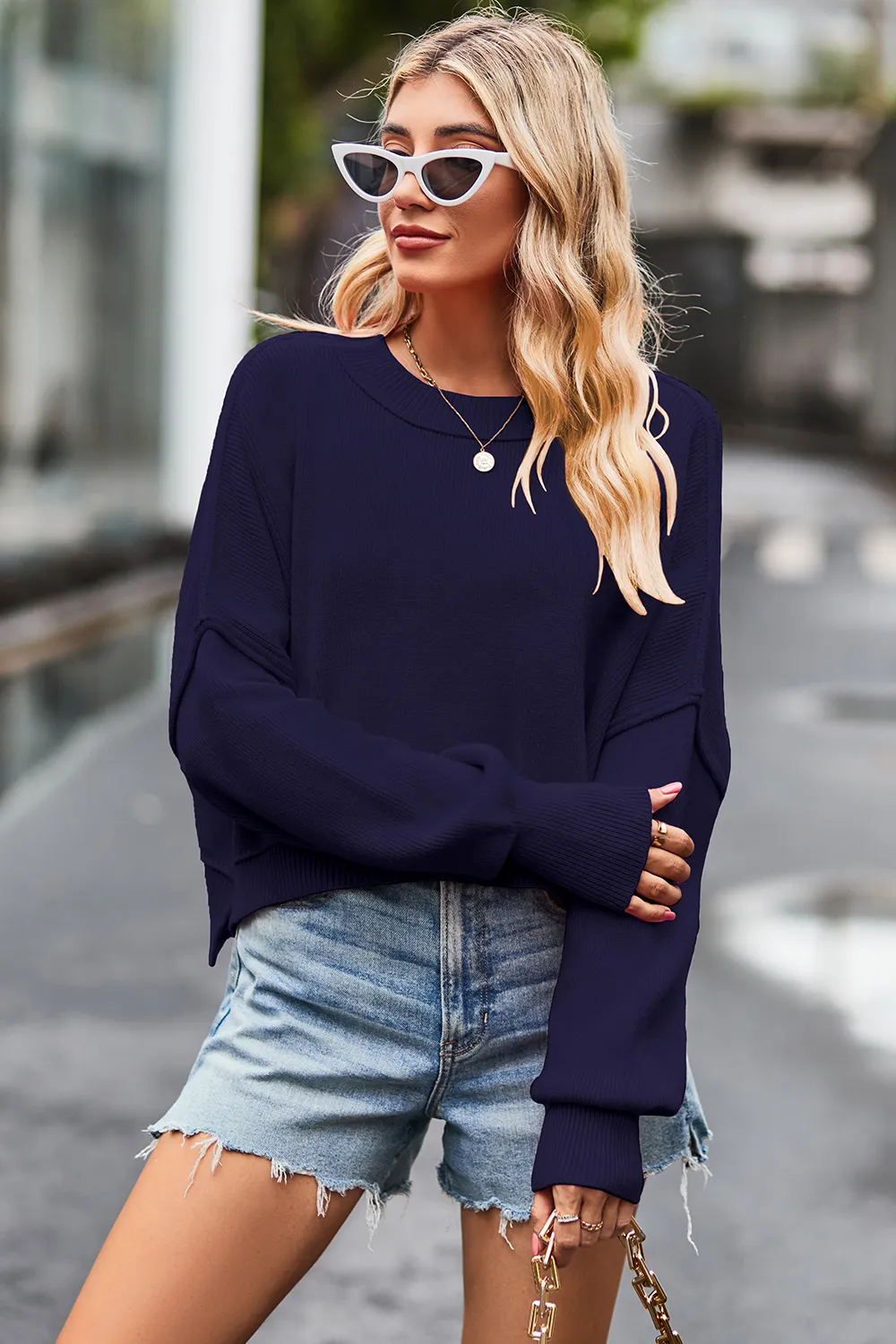 Round Neck Drop Shoulder Long Sleeve Sweater, image 8