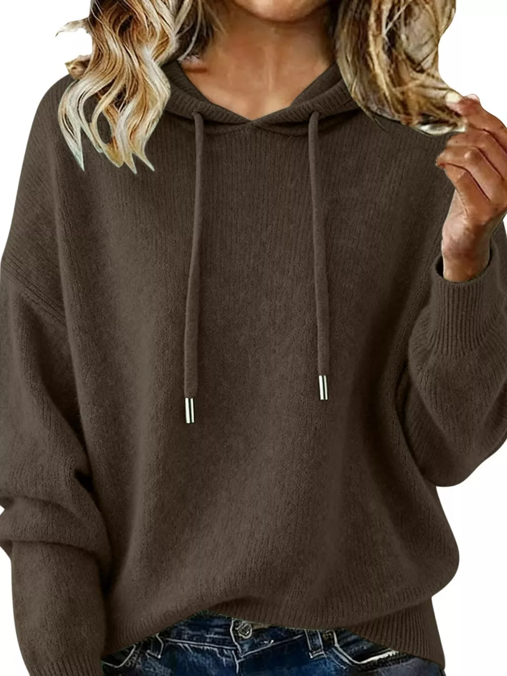 Drawstring Long Sleeve Hooded Sweater, image 19