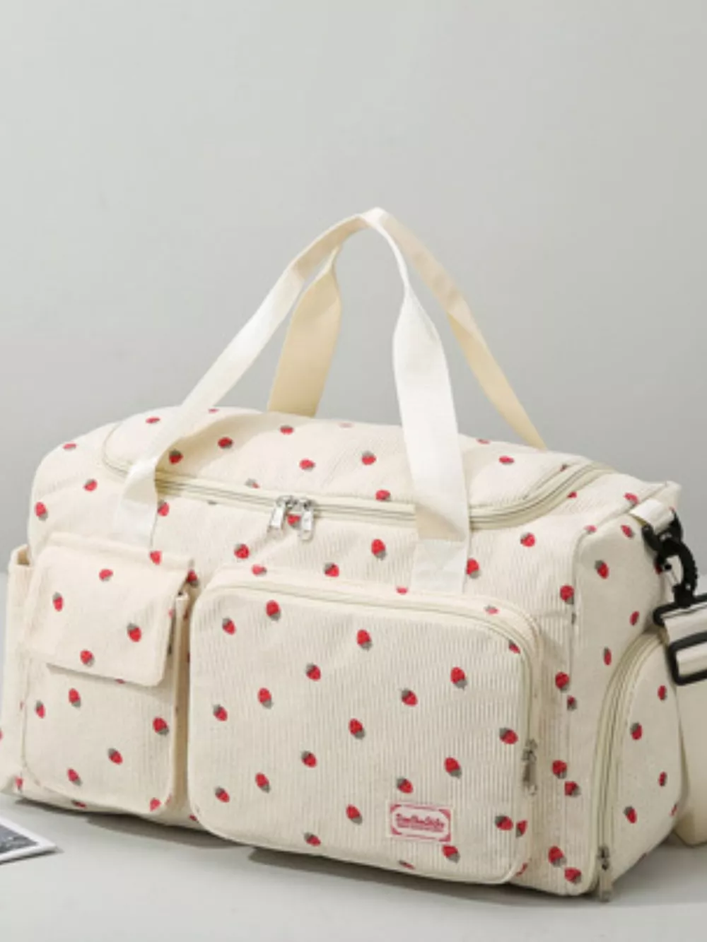 Strawberry Print Corduroy Travel Bag, image 6