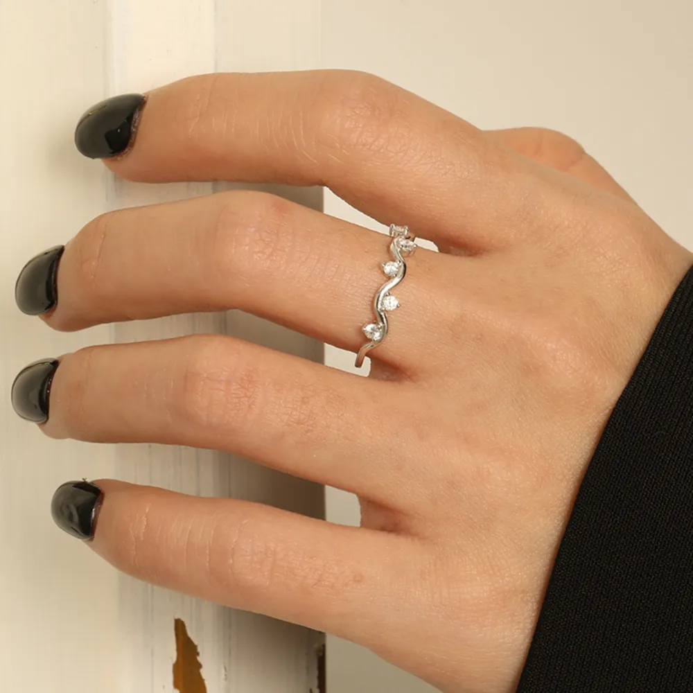 925 Sterling Silver Inlaid Zircon Ring, image 5