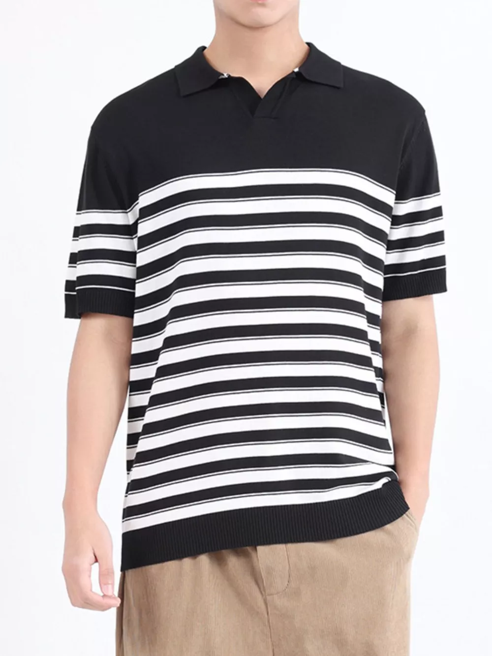 Men's Plus Size Striped Knit Short Sleeve Polo, image 3