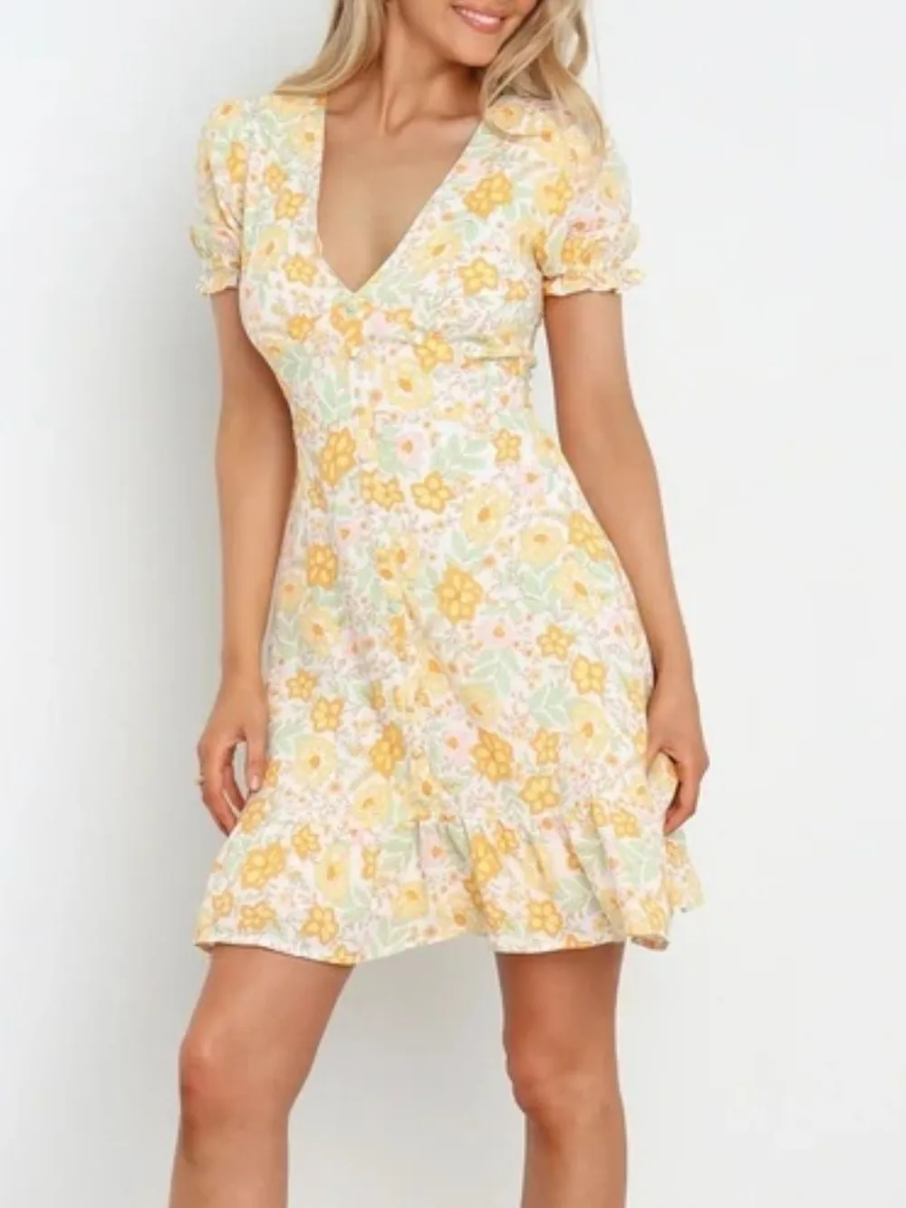 Ruffled Hem Printed Short Sleeve Mini Dress, image 7